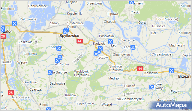 mapa Ryczów gmina Spytkowice, Ryczów gmina Spytkowice na mapie Targeo