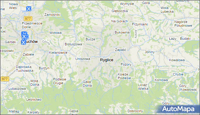 mapa Ryglice, Ryglice na mapie Targeo