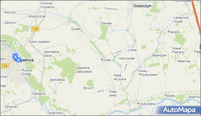 mapa Rykały, Rykały na mapie Targeo