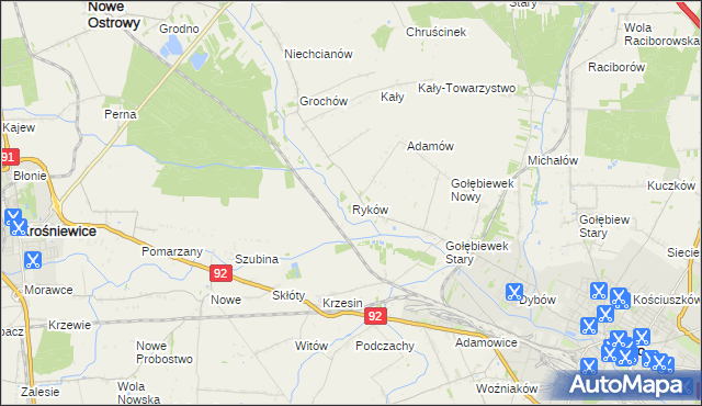 mapa Ryków gmina Kutno, Ryków gmina Kutno na mapie Targeo