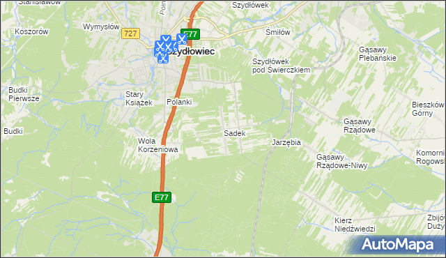 mapa Sadek gmina Szydłowiec, Sadek gmina Szydłowiec na mapie Targeo