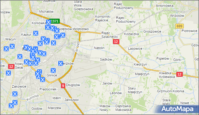 mapa Sadków gmina Jedlnia-Letnisko, Sadków gmina Jedlnia-Letnisko na mapie Targeo