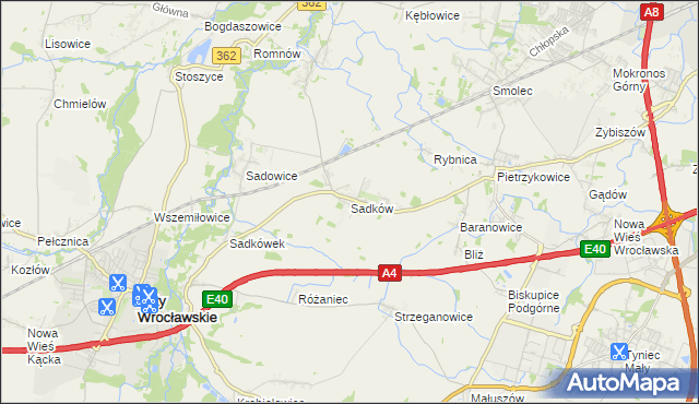 mapa Sadków gmina Kąty Wrocławskie, Sadków gmina Kąty Wrocławskie na mapie Targeo