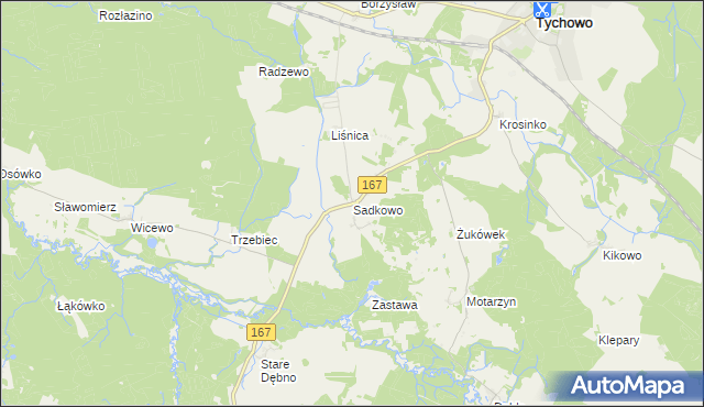 mapa Sadkowo gmina Tychowo, Sadkowo gmina Tychowo na mapie Targeo