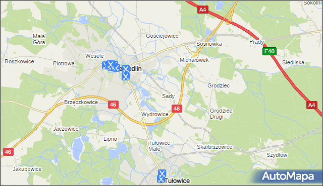mapa Sady gmina Niemodlin, Sady gmina Niemodlin na mapie Targeo