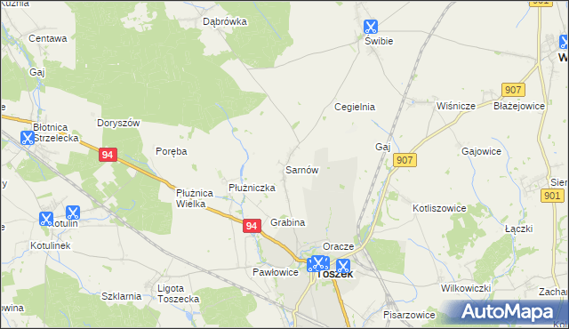 mapa Sarnów gmina Toszek, Sarnów gmina Toszek na mapie Targeo