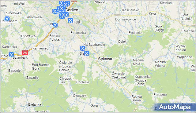 mapa Sękowa, Sękowa na mapie Targeo