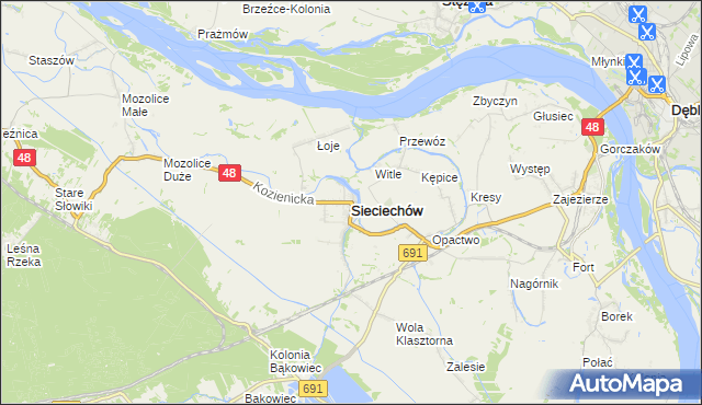 mapa Sieciechów powiat kozienicki, Sieciechów powiat kozienicki na mapie Targeo