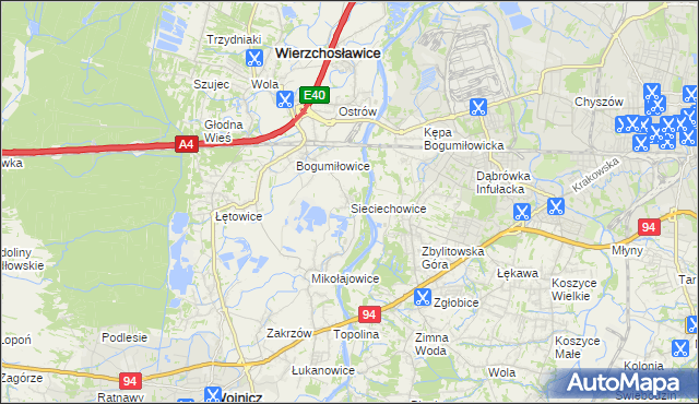 mapa Sieciechowice gmina Wierzchosławice, Sieciechowice gmina Wierzchosławice na mapie Targeo