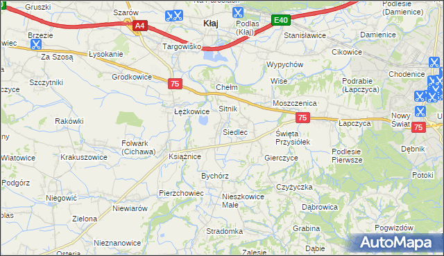 mapa Siedlec gmina Bochnia, Siedlec gmina Bochnia na mapie Targeo