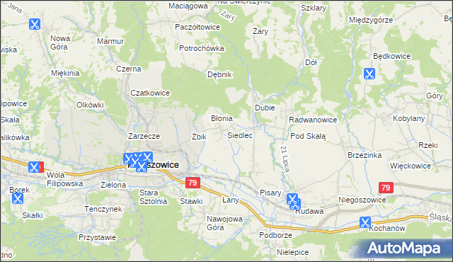 mapa Siedlec gmina Krzeszowice, Siedlec gmina Krzeszowice na mapie Targeo