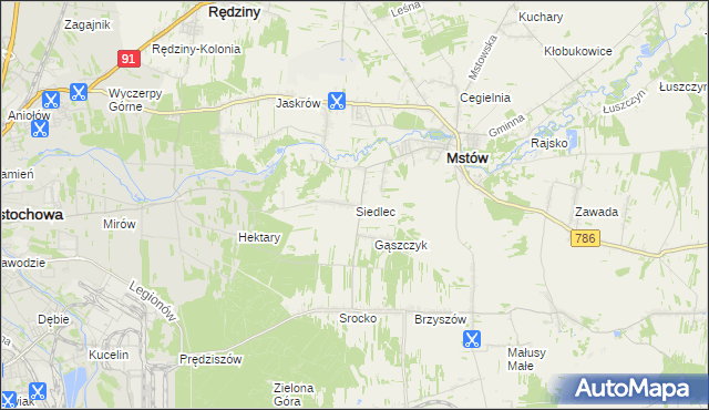 mapa Siedlec gmina Mstów, Siedlec gmina Mstów na mapie Targeo