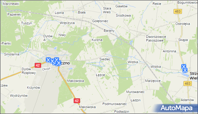 mapa Siedlec gmina Pajęczno, Siedlec gmina Pajęczno na mapie Targeo