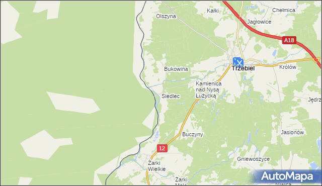 mapa Siedlec gmina Trzebiel, Siedlec gmina Trzebiel na mapie Targeo