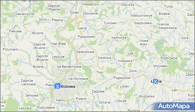 mapa Siedliska gmina Bobowa, Siedliska gmina Bobowa na mapie Targeo
