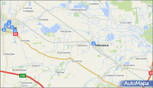 mapa Siedliska gmina Miłkowice, Siedliska gmina Miłkowice na mapie Targeo