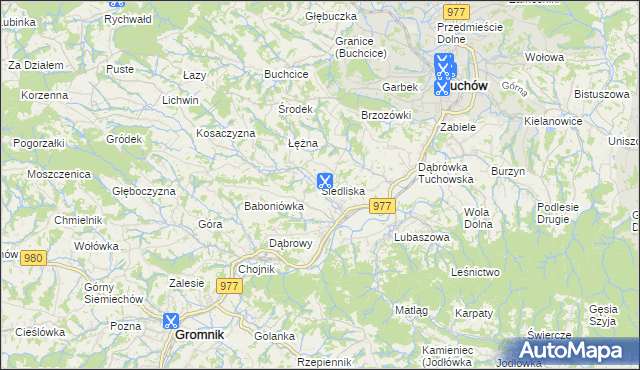 mapa Siedliska gmina Tuchów, Siedliska gmina Tuchów na mapie Targeo