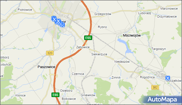 mapa Siekierzyce, Siekierzyce na mapie Targeo