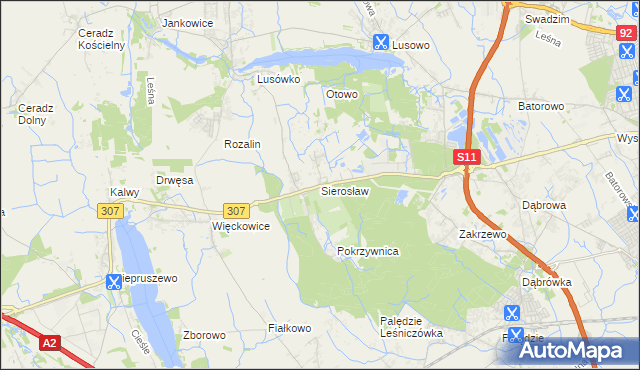 mapa Sierosław gmina Tarnowo Podgórne, Sierosław gmina Tarnowo Podgórne na mapie Targeo