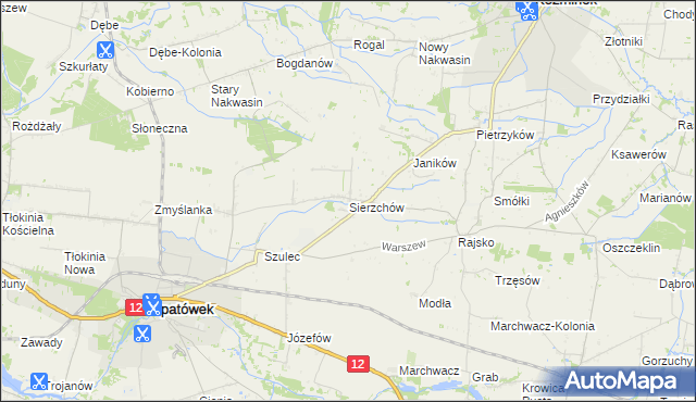 mapa Sierzchów gmina Opatówek, Sierzchów gmina Opatówek na mapie Targeo