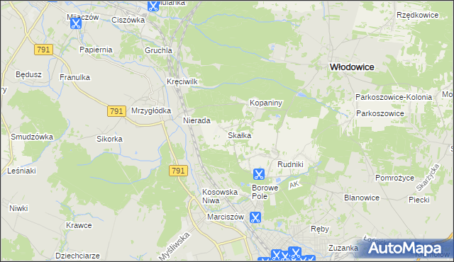 mapa Skałka gmina Włodowice, Skałka gmina Włodowice na mapie Targeo