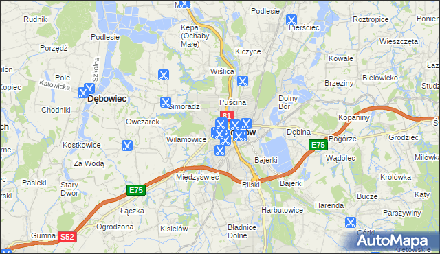 mapa Skoczów powiat cieszyński, Skoczów powiat cieszyński na mapie Targeo