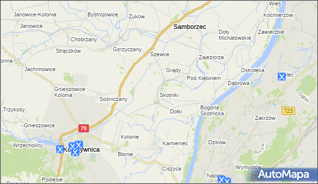 mapa Skotniki gmina Samborzec, Skotniki gmina Samborzec na mapie Targeo