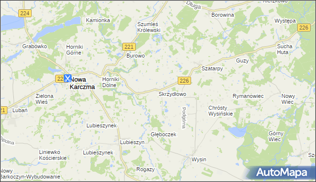 mapa Skrzydłowo gmina Nowa Karczma, Skrzydłowo gmina Nowa Karczma na mapie Targeo