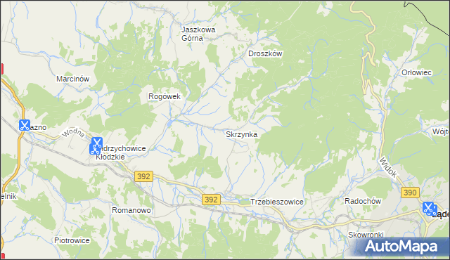 mapa Skrzynka gmina Lądek-Zdrój, Skrzynka gmina Lądek-Zdrój na mapie Targeo
