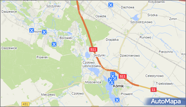 mapa Skrzynki gmina Kórnik, Skrzynki gmina Kórnik na mapie Targeo