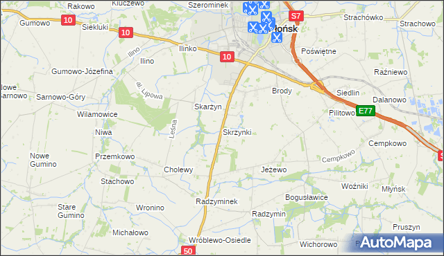 mapa Skrzynki gmina Płońsk, Skrzynki gmina Płońsk na mapie Targeo