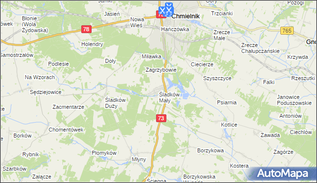 mapa Śladków Mały, Śladków Mały na mapie Targeo