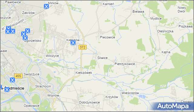 mapa Śliwice gmina Długołęka, Śliwice gmina Długołęka na mapie Targeo
