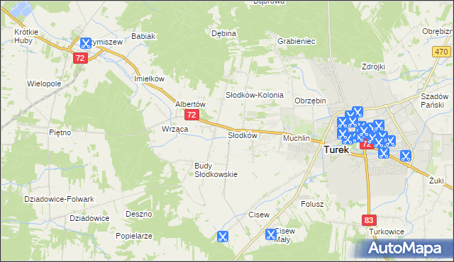 mapa Słodków gmina Turek, Słodków gmina Turek na mapie Targeo