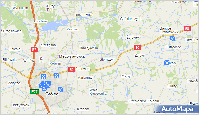 mapa Słomczyn gmina Grójec, Słomczyn gmina Grójec na mapie Targeo