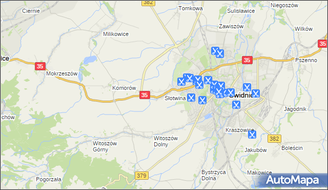 mapa Słotwina gmina Świdnica, Słotwina gmina Świdnica na mapie Targeo