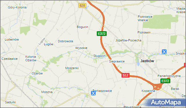 mapa Sługocin gmina Jastków, Sługocin gmina Jastków na mapie Targeo