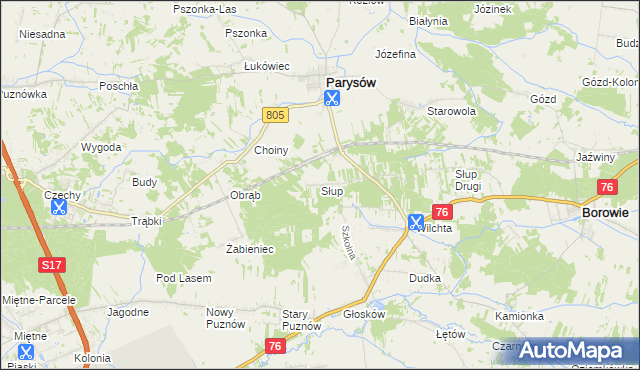 mapa Słup gmina Parysów, Słup gmina Parysów na mapie Targeo