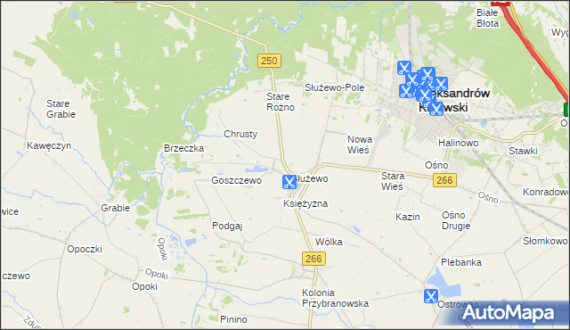 mapa Służewo gmina Aleksandrów Kujawski, Służewo gmina Aleksandrów Kujawski na mapie Targeo