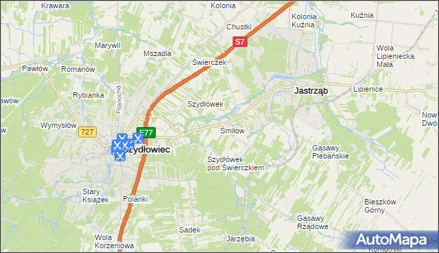 mapa Śmiłów gmina Jastrząb, Śmiłów gmina Jastrząb na mapie Targeo