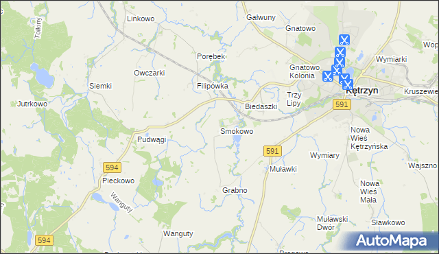 mapa Smokowo gmina Kętrzyn, Smokowo gmina Kętrzyn na mapie Targeo