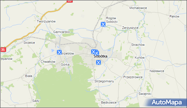 mapa Sobótka powiat wrocławski, Sobótka powiat wrocławski na mapie Targeo