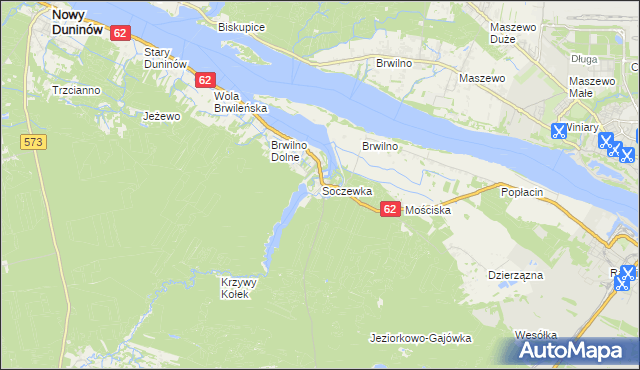 mapa Soczewka gmina Nowy Duninów, Soczewka gmina Nowy Duninów na mapie Targeo