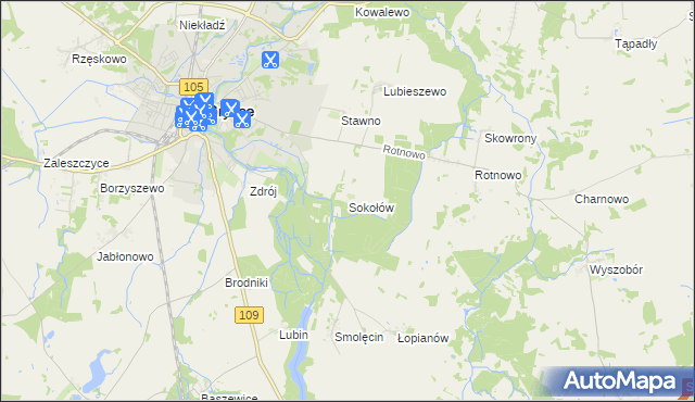 mapa Sokołów gmina Gryfice, Sokołów gmina Gryfice na mapie Targeo