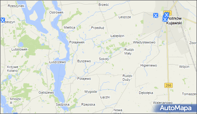 mapa Sokoły gmina Piotrków Kujawski, Sokoły gmina Piotrków Kujawski na mapie Targeo