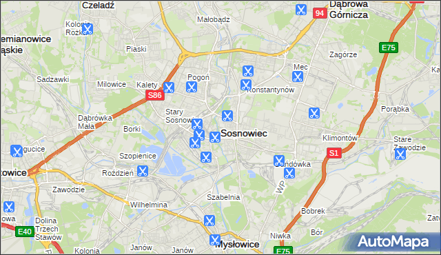 mapa Sosnowca, Sosnowiec na mapie Targeo