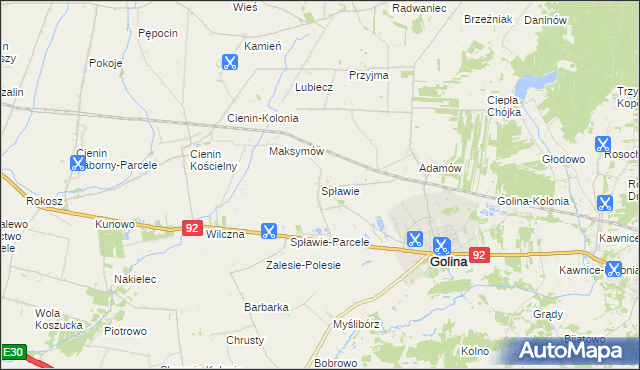 mapa Spławie gmina Golina, Spławie gmina Golina na mapie Targeo