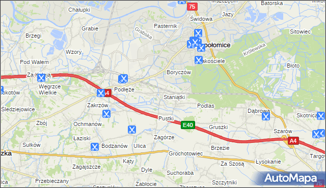 mapa Staniątki, Staniątki na mapie Targeo