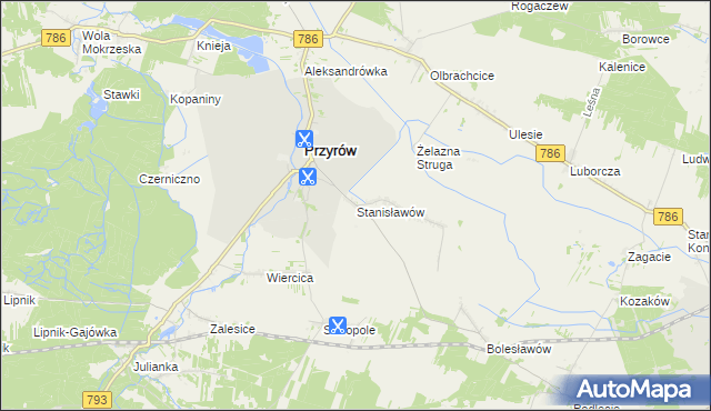 mapa Stanisławów gmina Przyrów, Stanisławów gmina Przyrów na mapie Targeo