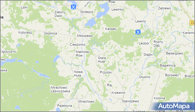 mapa Stara Huta gmina Kartuzy, Stara Huta gmina Kartuzy na mapie Targeo